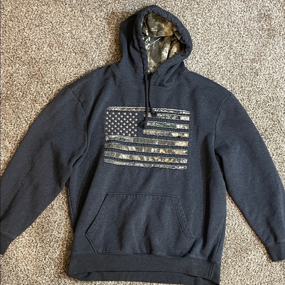 Men's Dark Gray Hooded Sweatshirt with Camo Flag